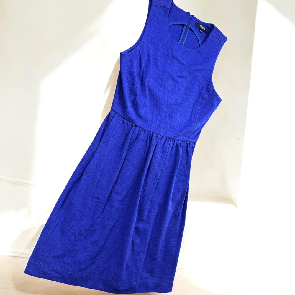 Madewell Fit Flare Dress Women XS Blue Sleeveless Pockets Casual Summer Preppy